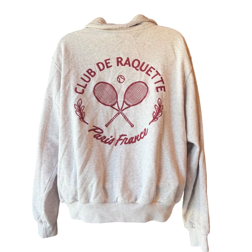 Hollister Club De Raquette Paris France Quarter Zip Sweatshirt Gray Size Small